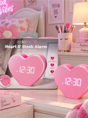 Pink Heart LED Alarm Clock for Kids